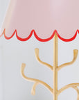gold and pink tole lamp with red trim, Mrs English light by Stray Dog
