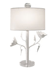 White papier mache lamp with poppy flowers and oval shade, Stray Dog