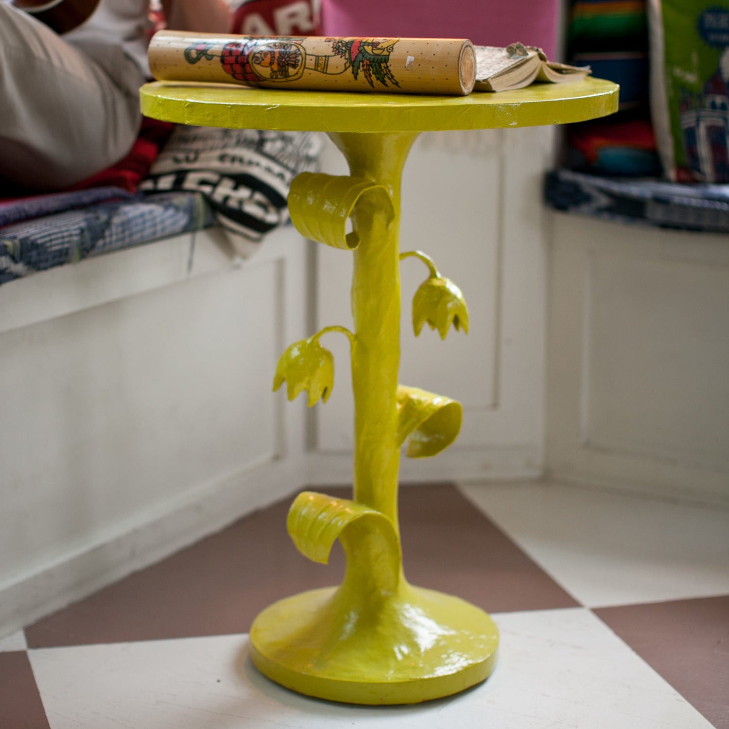 Tulip Table in Chartreuse Papier Mache side table