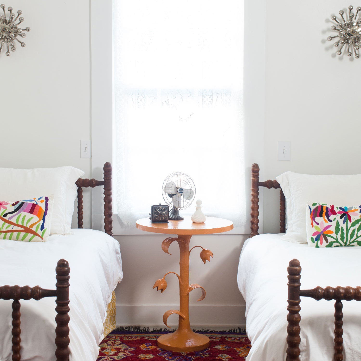 orange tulip table in sweet bedroom