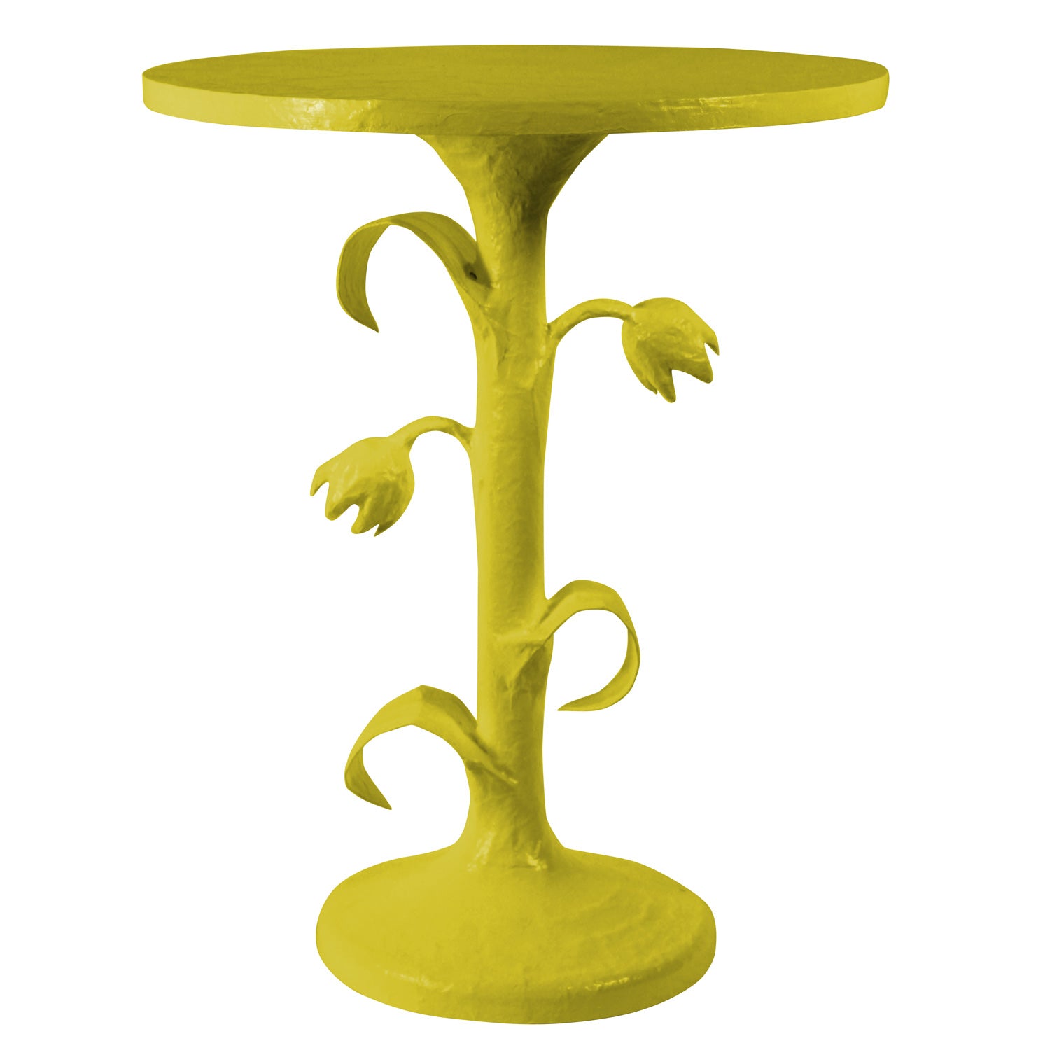 chartreuse side table with tulips by stray dog designs